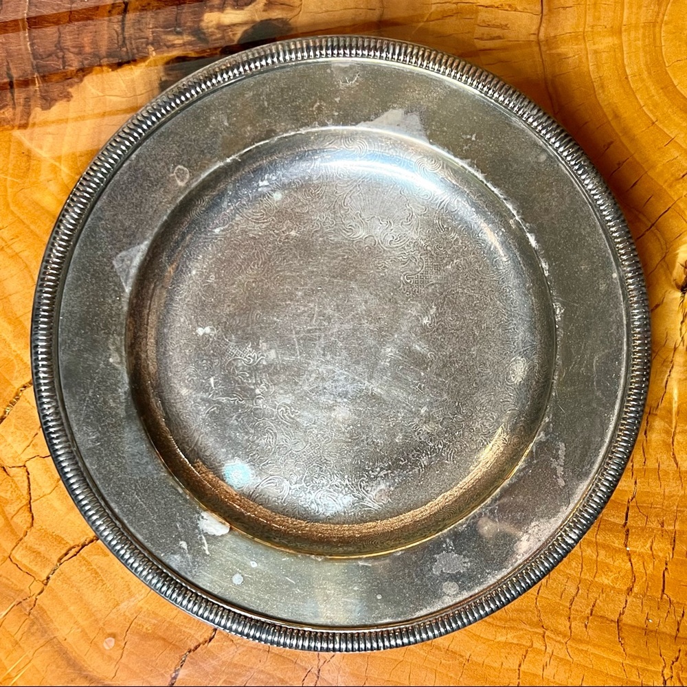 Vintage Silver-Tone Decorative Dinner Plate